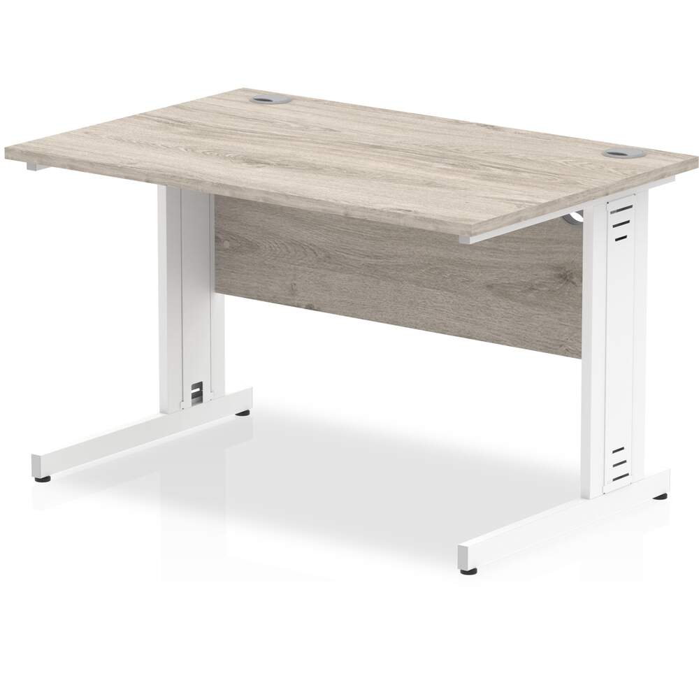 Impulse 1000 x 800mm Straight Desk Grey Oak Top White Cable Managed Leg