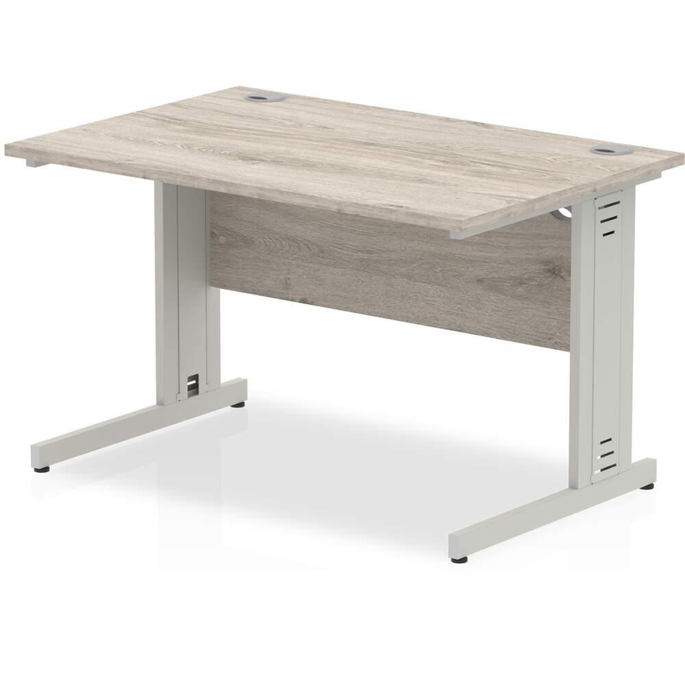 Impulse 1200 x 800mm Straight Desk Grey Oak Top Silver Cable Managed Leg