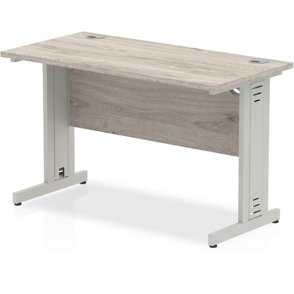 Impulse 1200 x 600mm Straight Desk Grey Oak Top Silver Cable Managed Leg