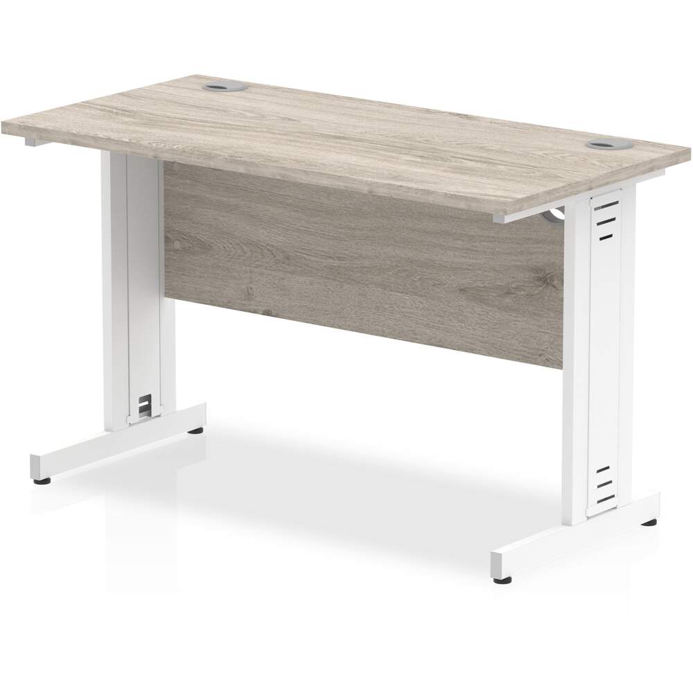 Impulse 1200 x 600mm Straight Desk Grey Oak Top White Cable Managed Leg