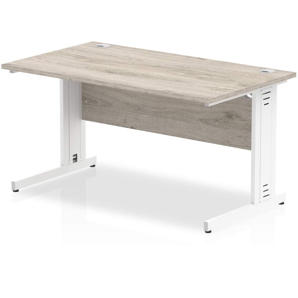 Impulse 1200 x 800mm Straight Desk Grey Oak Top White Cable Managed Leg