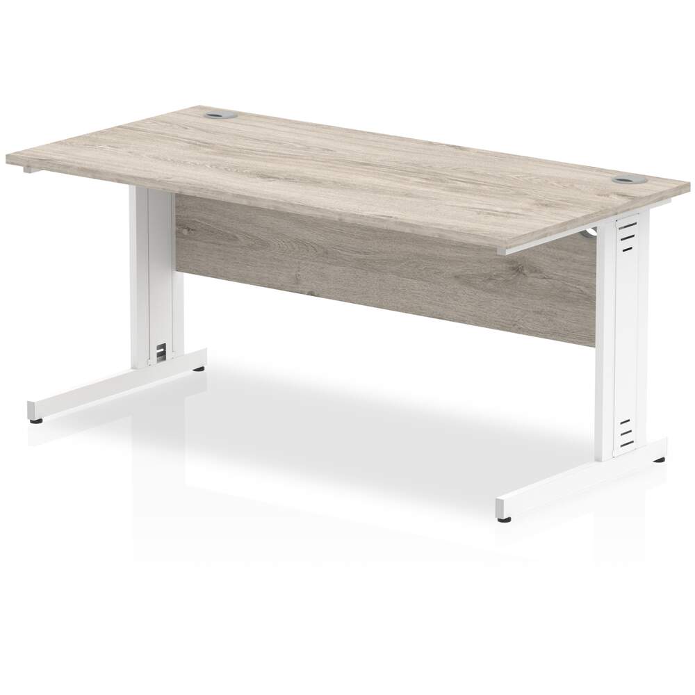 Impulse 1400 x 800mm Straight Desk Grey Oak Top White Cable Managed Leg