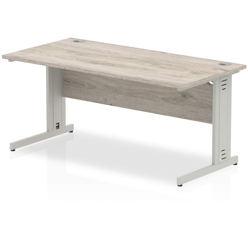 Impulse 1600 x 800mm Straight Desk Grey Oak Top Silver Cable Managed Leg