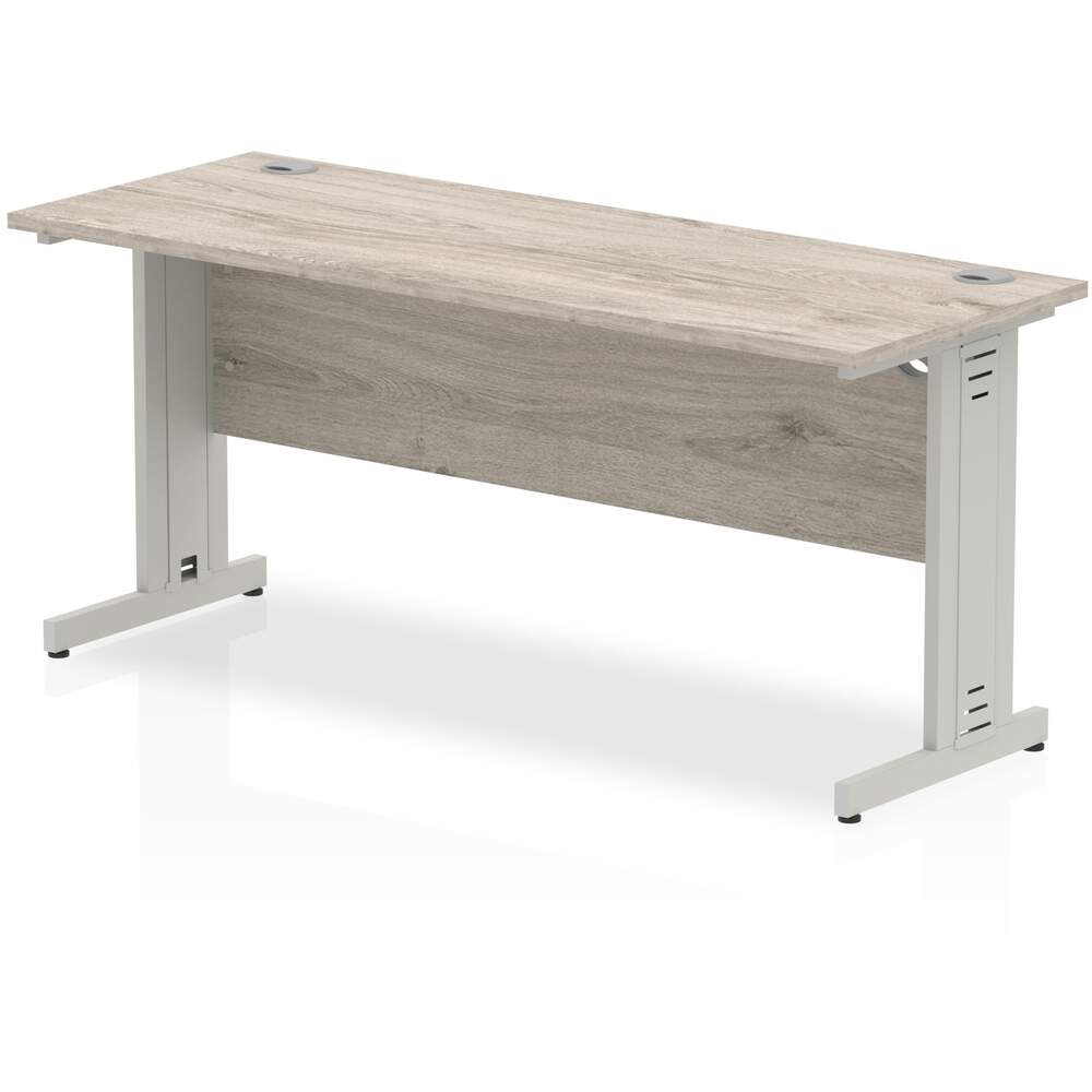 Impulse 1600 x 600mm Straight Desk Grey Oak Top Silver Cable Managed Leg