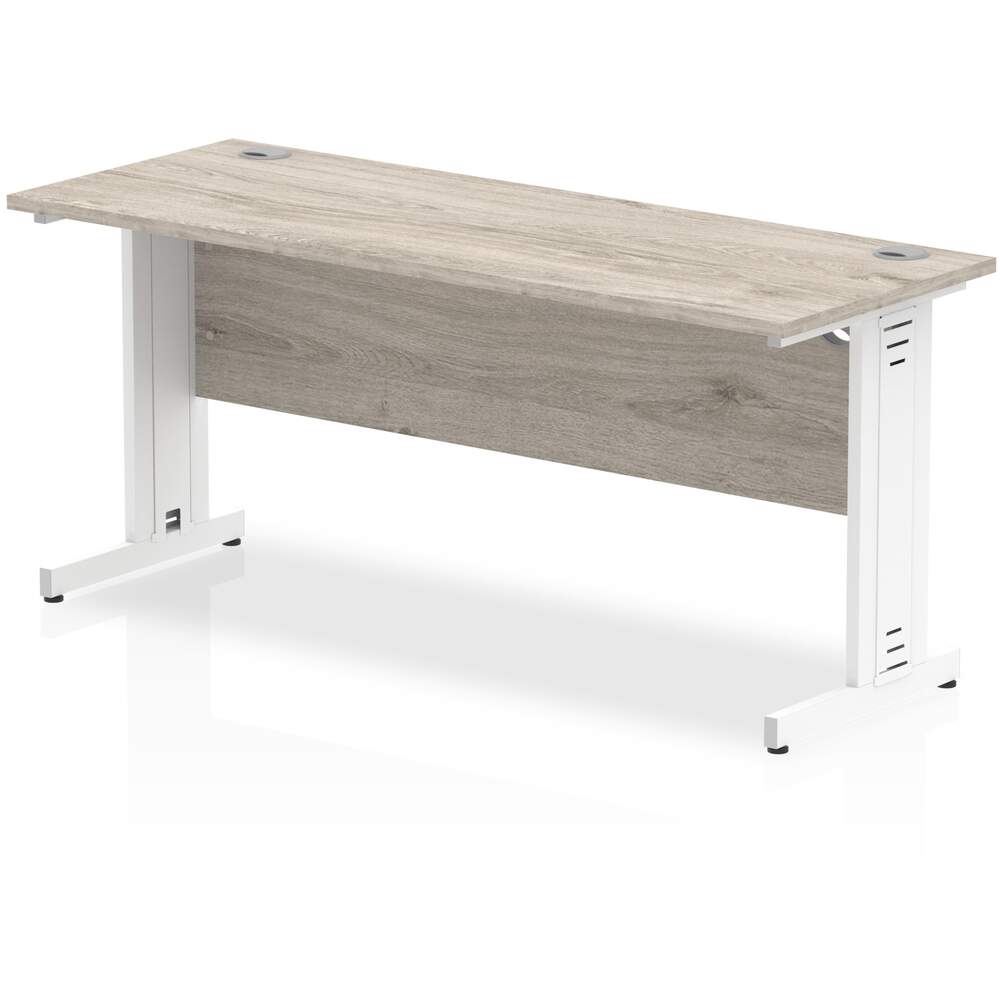 Impulse 1600 x 600mm Straight Desk Grey Oak Top White Cable Managed Leg