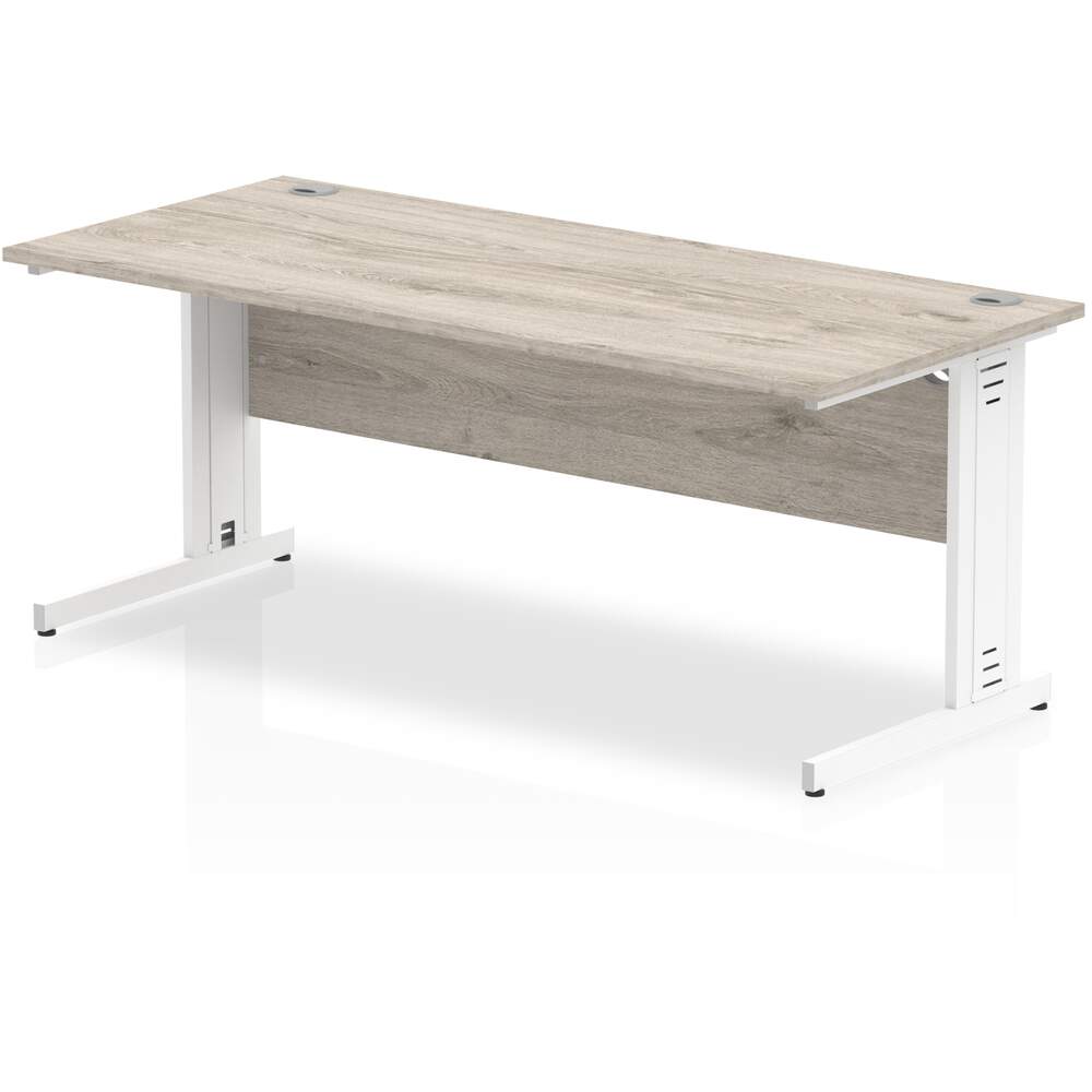 Impulse 1600 x 800mm Straight Desk Grey Oak Top White Cable Managed Leg