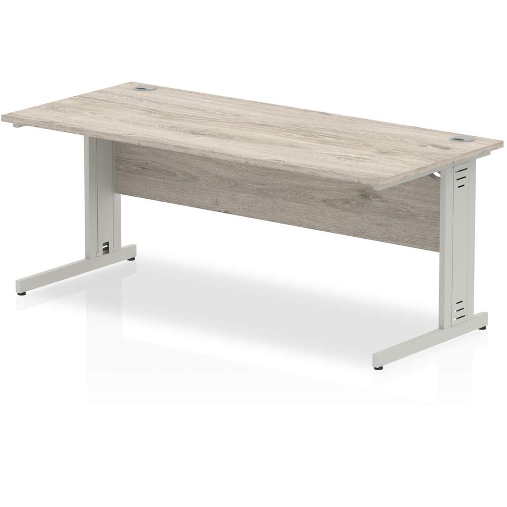 Impulse 1800 x 800mm Straight Desk Grey Oak Top Silver Cable Managed Leg