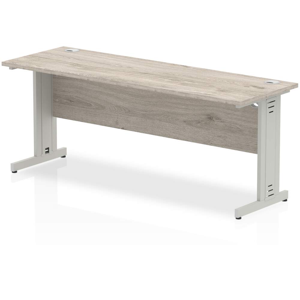 Impulse 1800 x 600mm Straight Desk Grey Oak Top Silver Cable Managed Leg