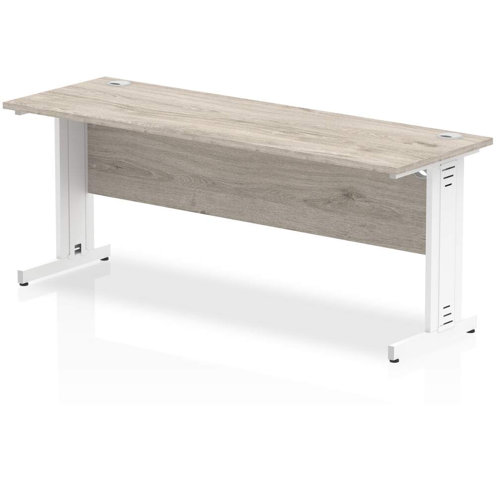 Impulse 1800 x 600mm Straight Desk Grey Oak Top White Cable Managed Leg