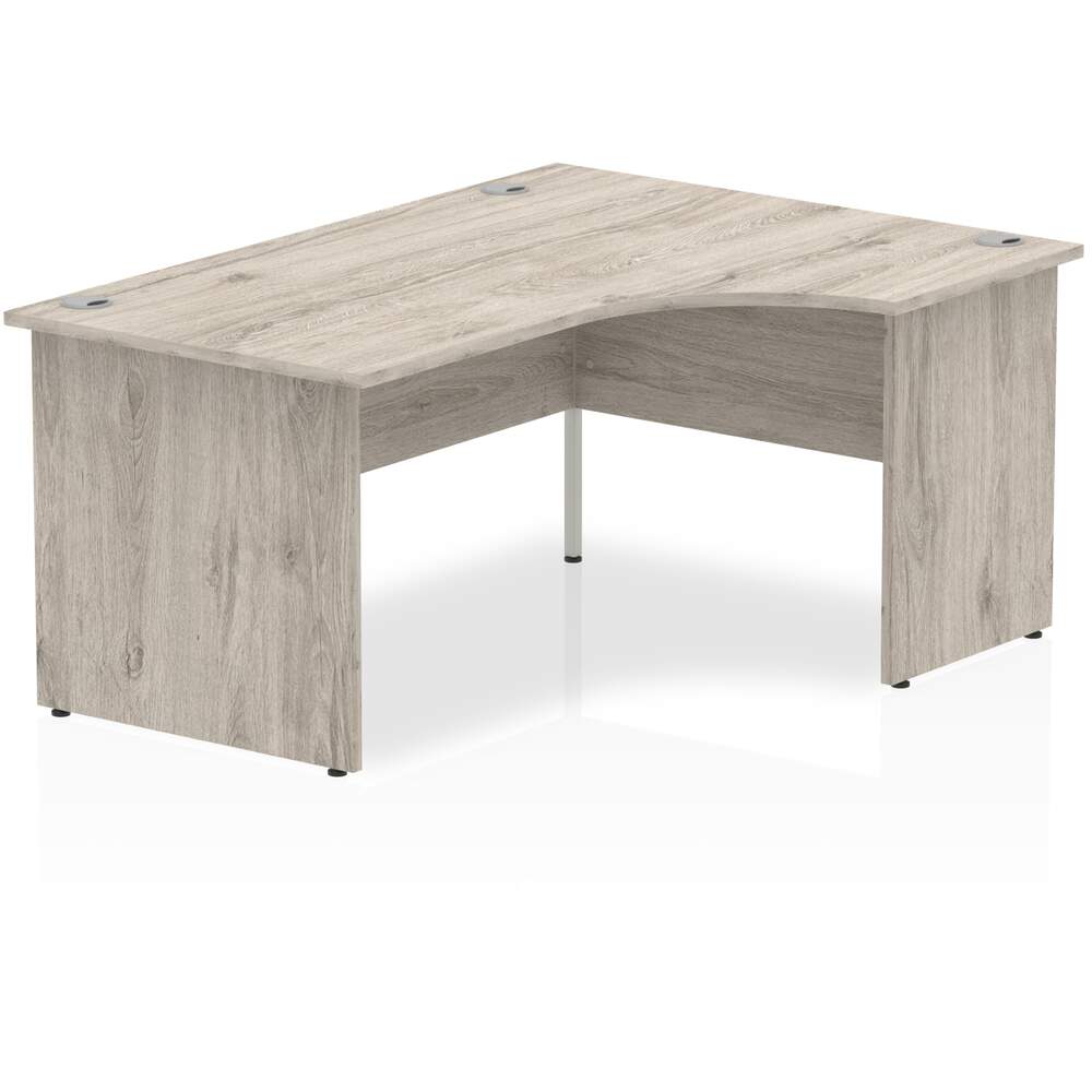 Impulse 1600mm Right Crescent Desk Grey Oak Top Panel End Leg