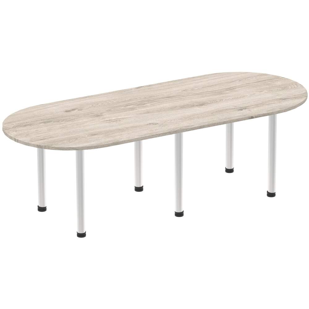 Impulse 2400mm Boardroom Table Grey Oak Top Silver Post Leg