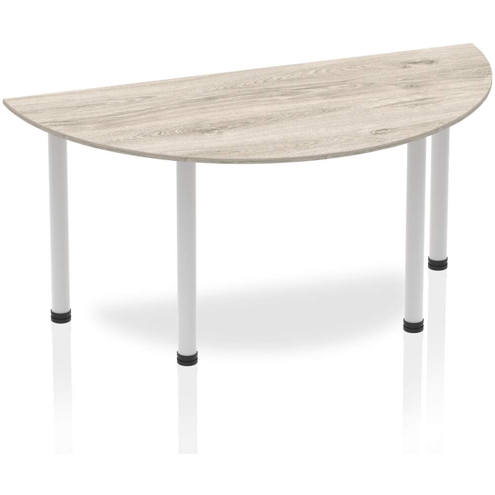 Impulse 1600mm Semi-Circle Table Grey Oak Top Silver Post Leg