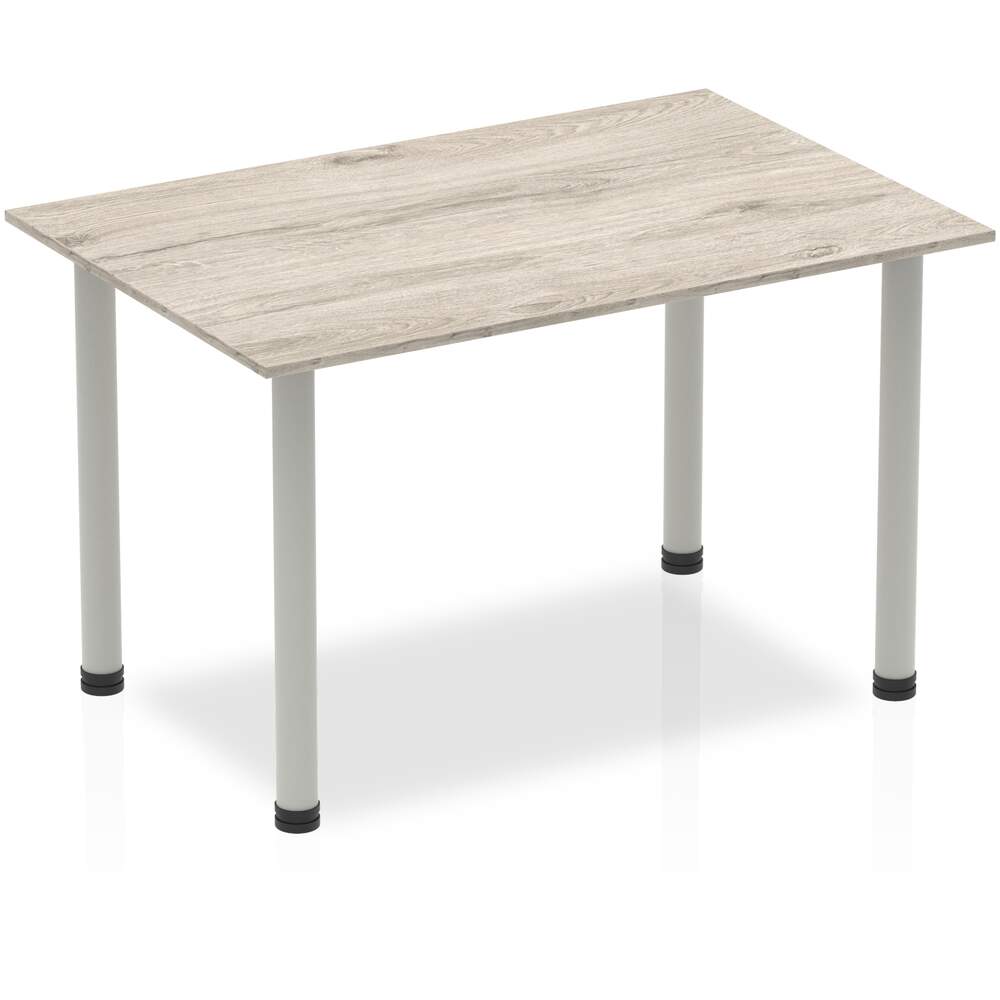 Impulse 1200mm Straight Table Grey Oak Top Silver Post Leg