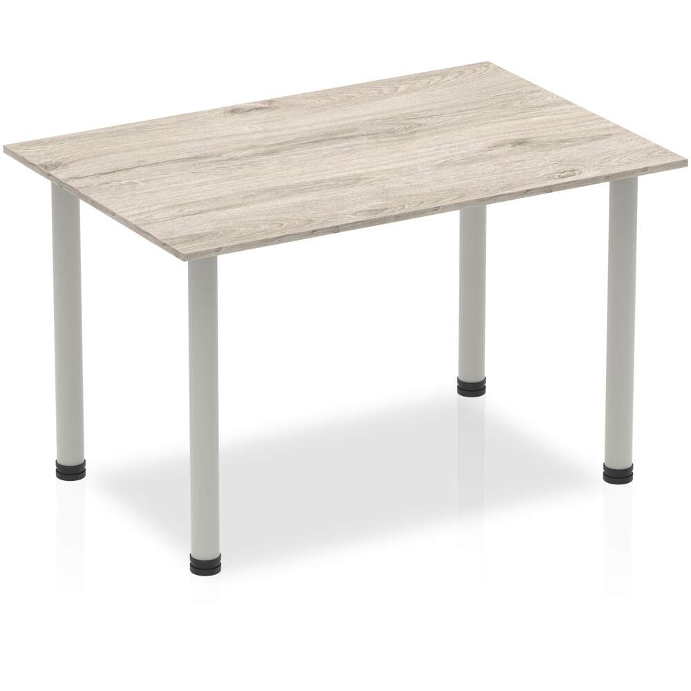 Impulse 1400mm Straight Table Grey Oak Top Silver Post Leg