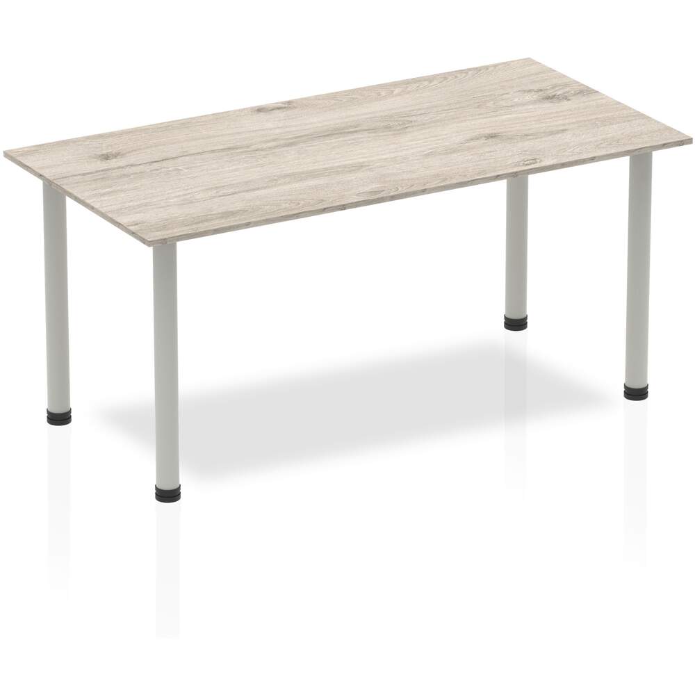 Impulse 1600mm Straight Table Grey Oak Top Silver Post Leg