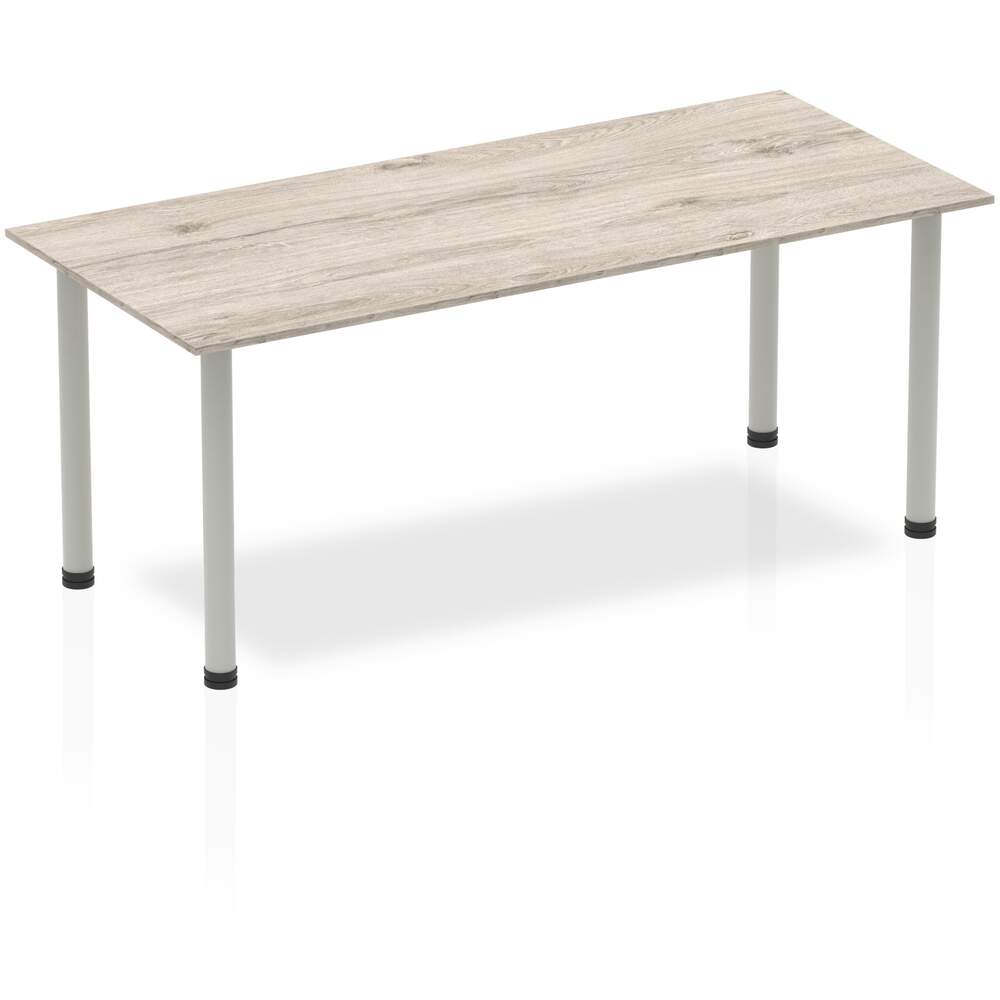 Impulse 1800mm Straight Table Grey Oak Top Silver Post Leg