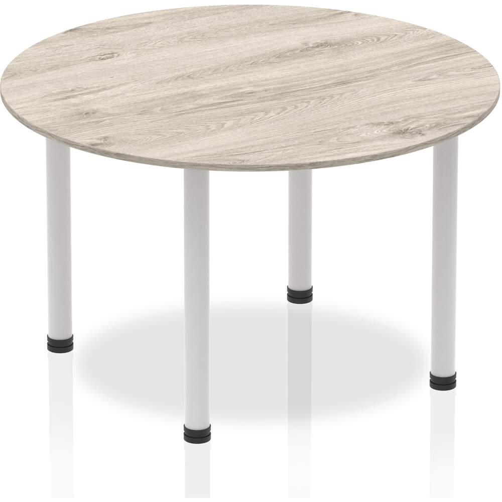 Impulse 1200mm Round Table Grey Oak Top Silver Post Leg