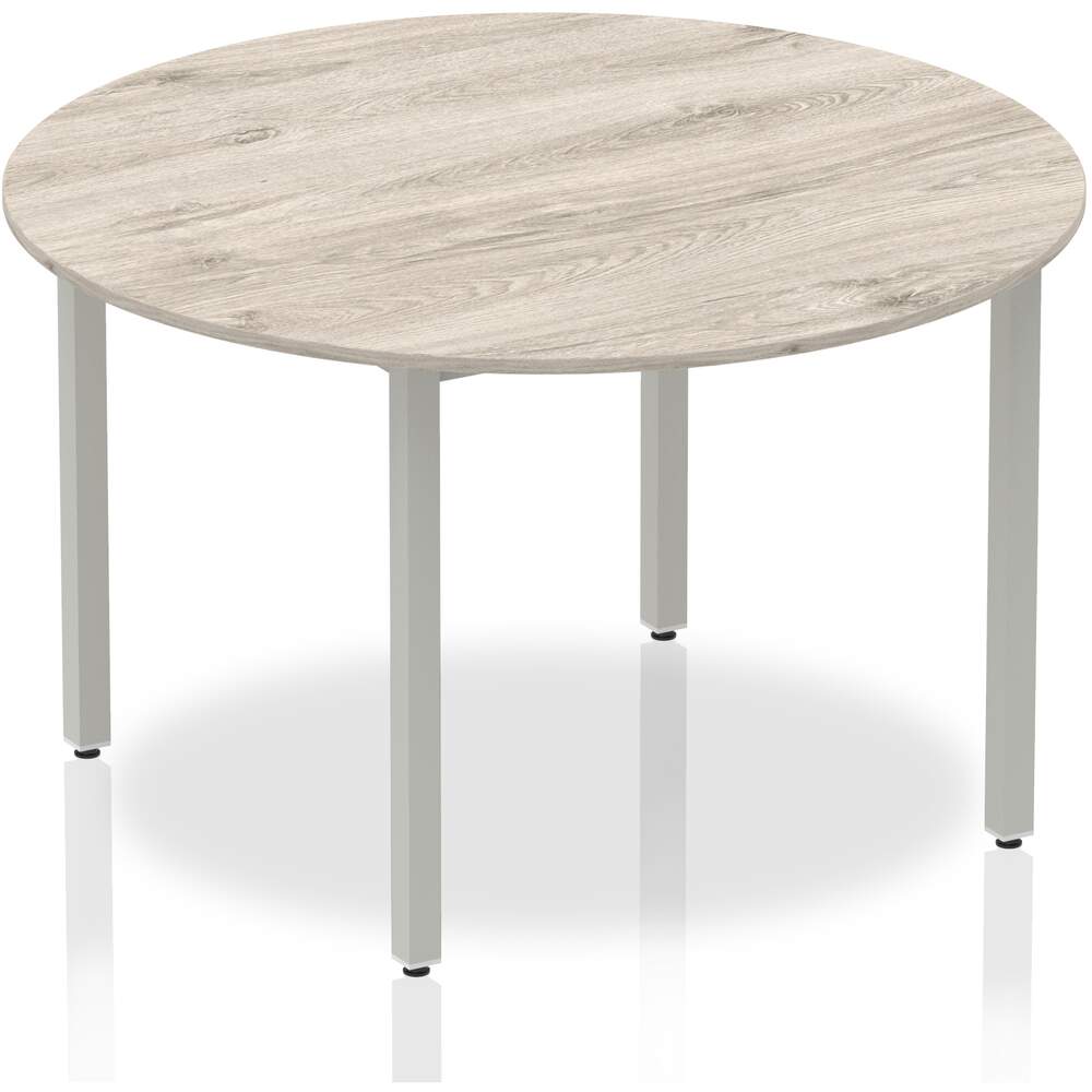 Impulse 1200mm Circle Table Grey Oak Top Silver Box Frame Leg