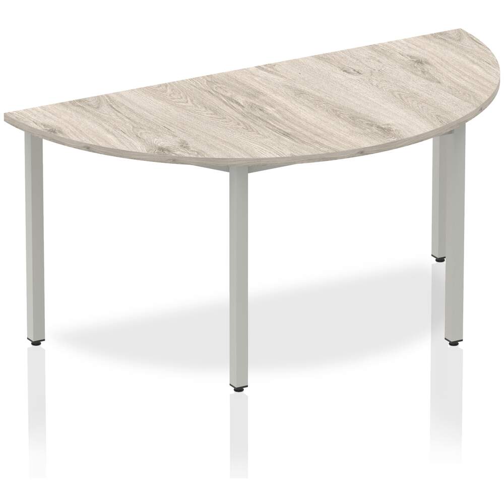 Impulse 1600mm Semi-Circle Table Grey Oak Top Silver Box Frame Leg