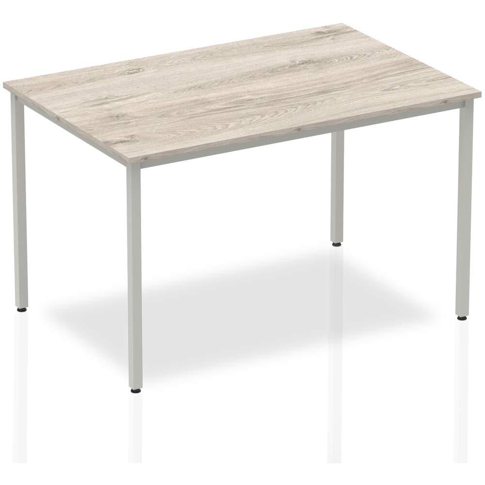 Impulse 1200mm Straight Table Grey Oak Top Silver Box Frame Leg