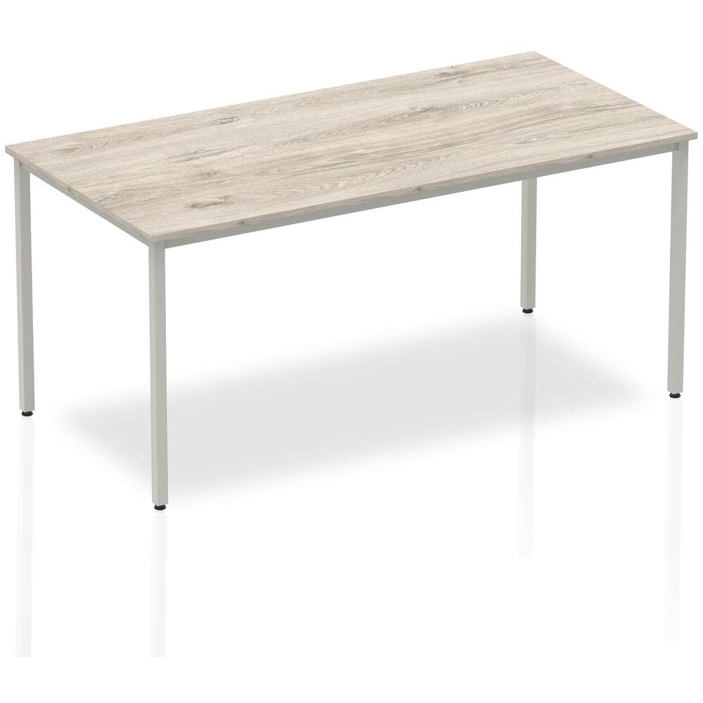 Impulse 1600mm Straight Table Grey Oak Top Silver Box Frame Leg