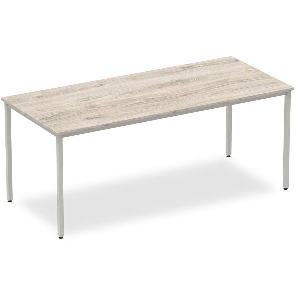 Impulse 1800mm Straight Table Grey Oak Top Silver Box Frame Leg