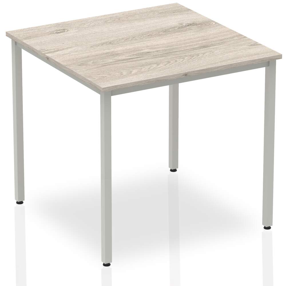 Impulse 800mm Straight Table Grey Oak Top Silver Box Frame Leg