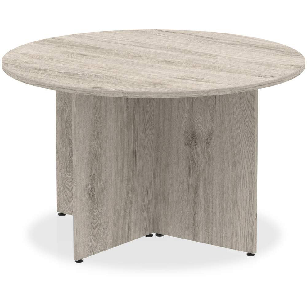 Impulse 1200mm Round Table Grey Oak Top Arrowhead Leg