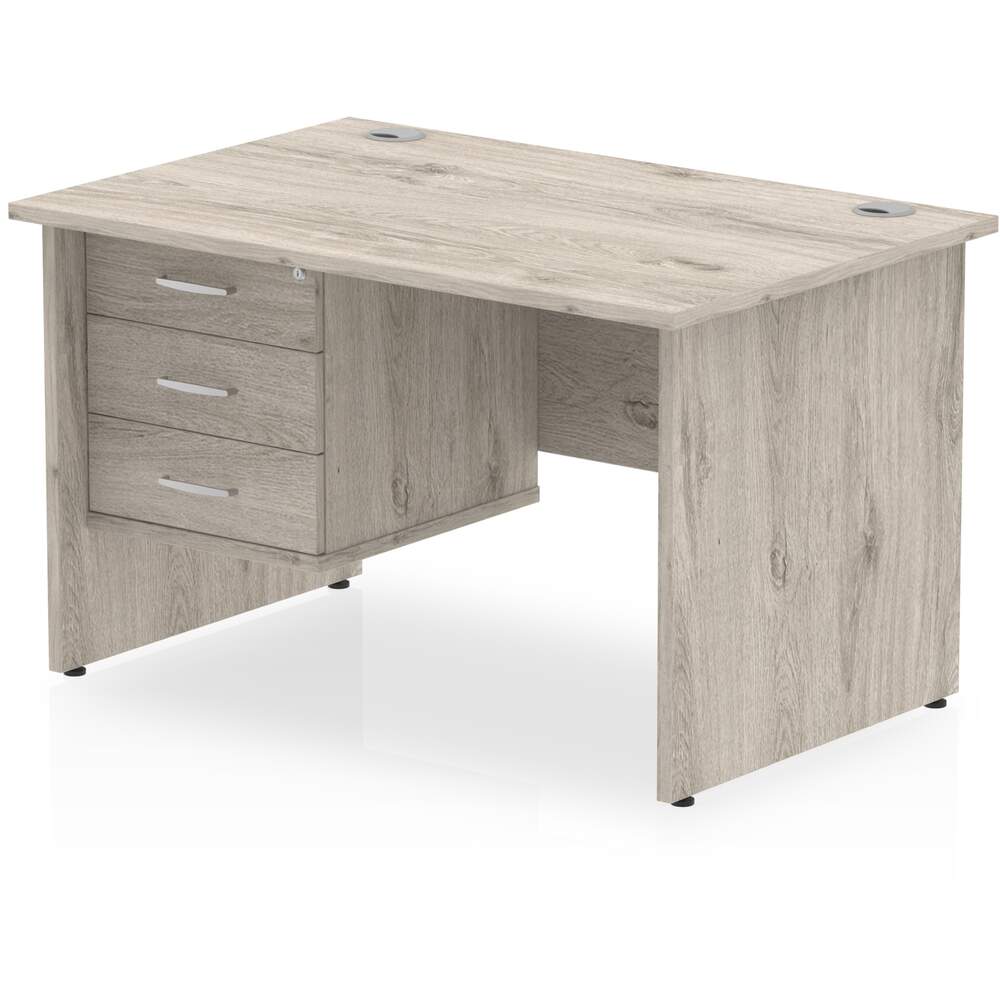 Impulse 1200 x 800mm Straight Desk Grey Oak Top Panel End Leg with 1 x 3 Drawer Fixed Pedestal