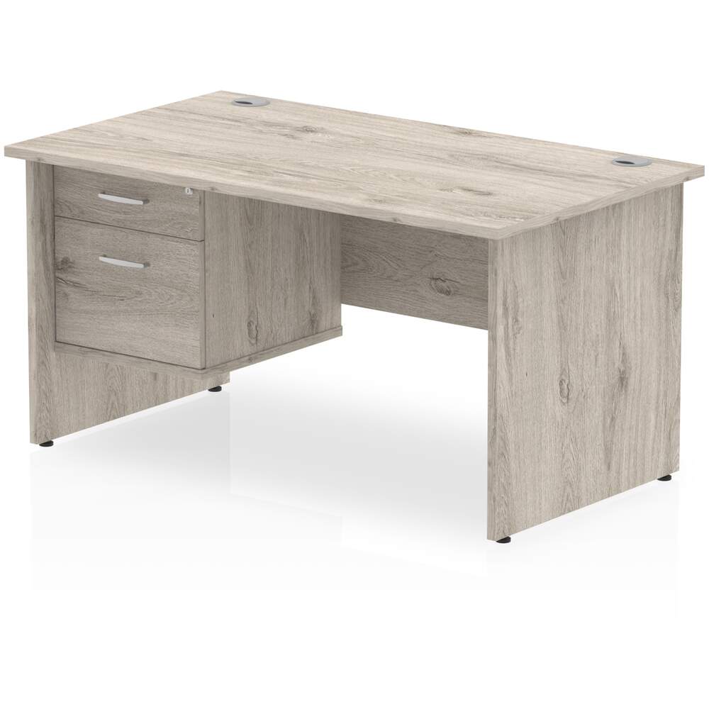 Impulse 1400 x 800mm Straight Desk Grey Oak Top Panel End Leg with 1 x 2 Drawer Fixed Pedestal