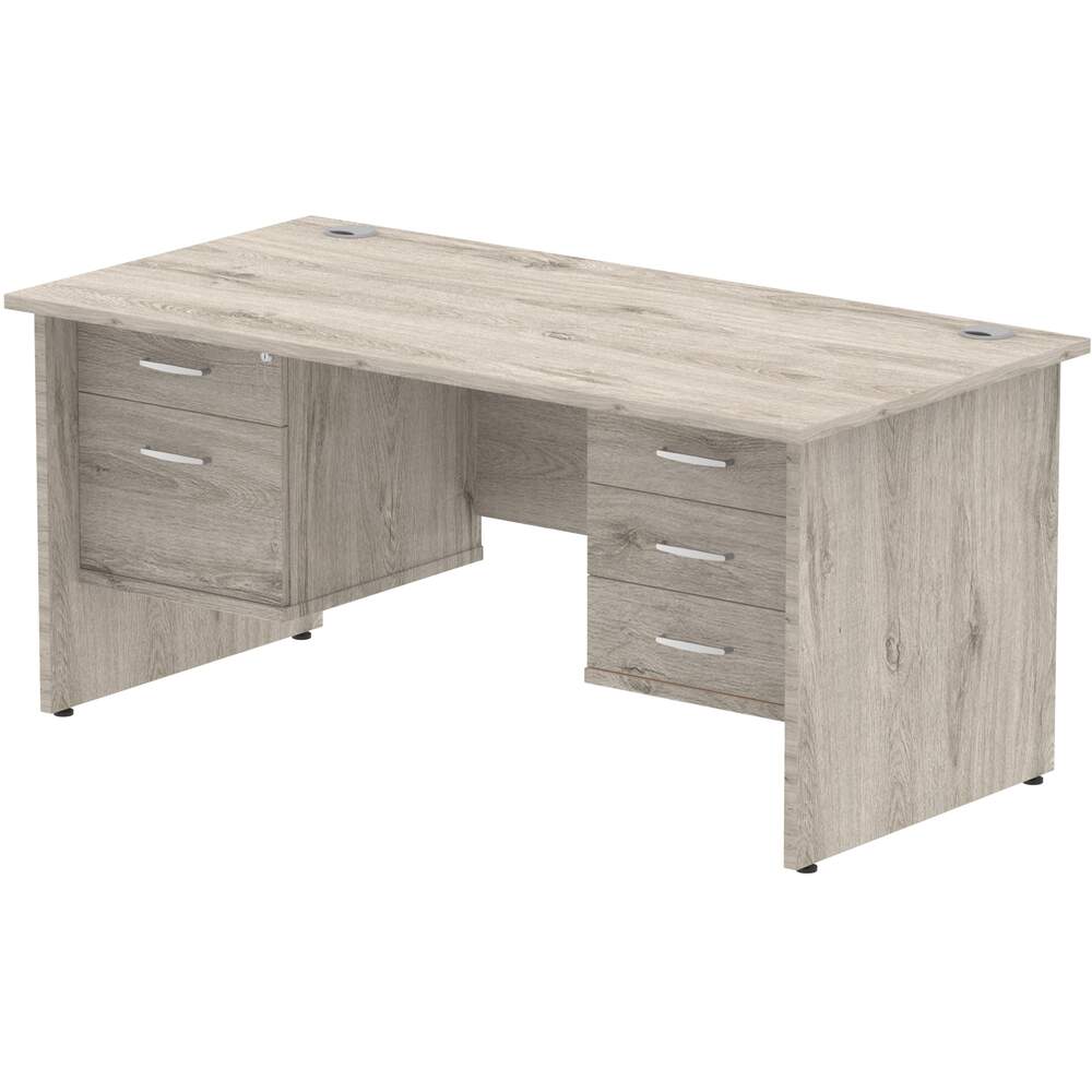 Impulse 1600 x 800mm Straight Desk Grey Oak Top Panel End Leg 1 x 2 Drawer 1 x 3 Drawer Fixed Pedestal