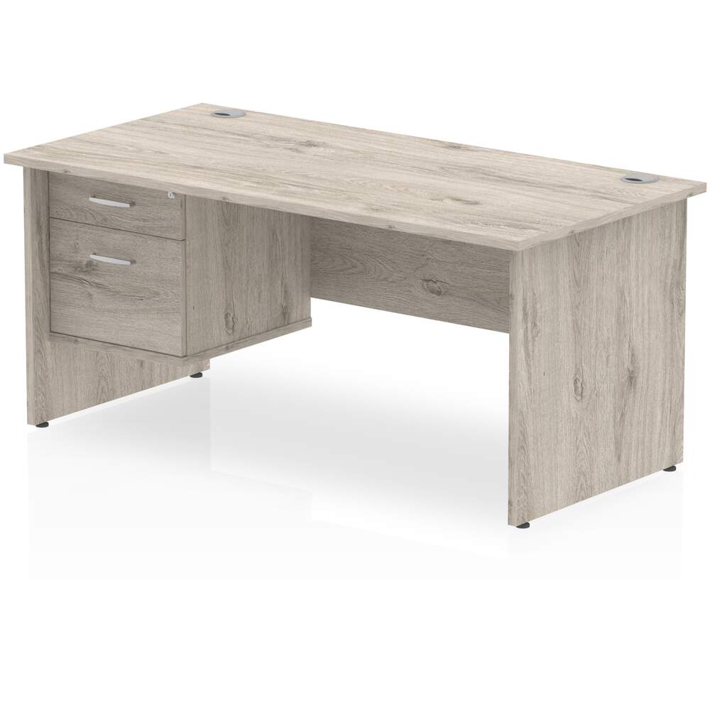 Impulse 1600 x 800mm Straight Desk Grey Oak Top Panel End Leg 1 x 2 Drawer Fixed Pedestal