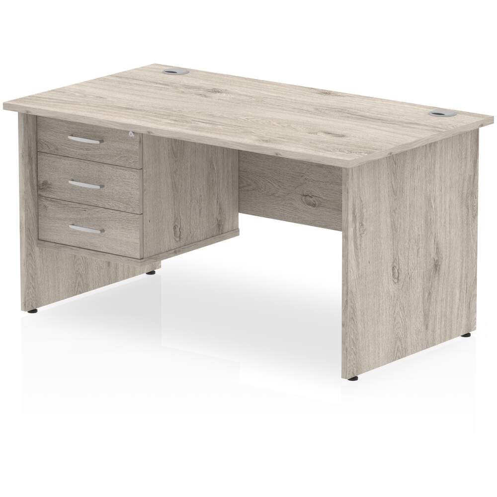 Impulse 1600 x 800mm Straight Desk Grey Oak Top Panel End Leg 1 x 3 Drawer Fixed Pedestal