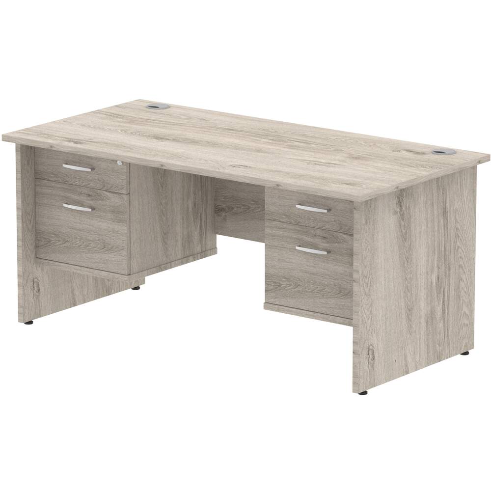 Impulse 1600 x 800mm Straight Desk Grey Oak Top Panel End Leg 2 x 2 Drawer Fixed Pedestal
