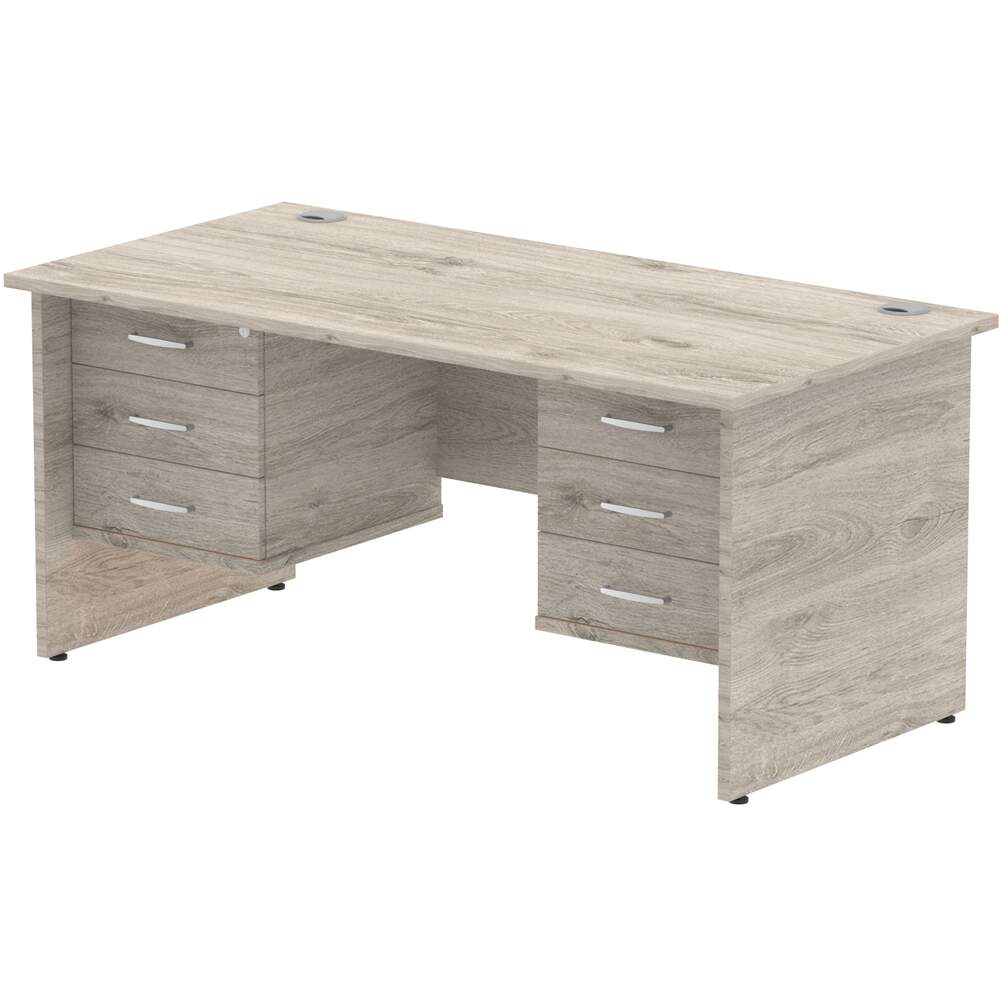 Impulse 1600 x 800mm Straight Desk Grey Oak Top Panel End Leg 2 x 3 Drawer Fixed Pedestal