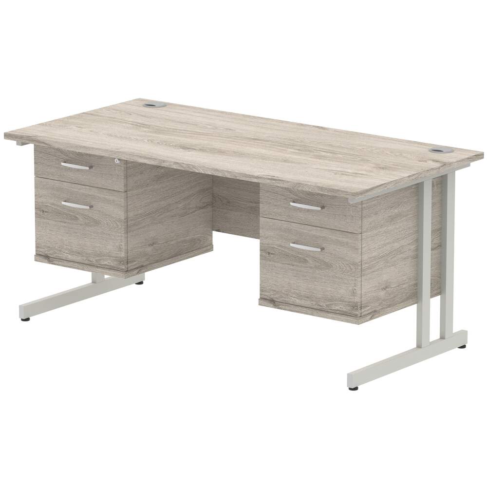 Impulse 1600 x 800mm Straight Desk Grey Oak Top Silver Cantilever Leg 2 x 2 Drawer Fixed Pedestal