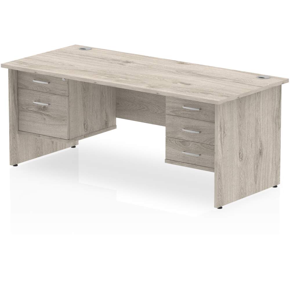 Impulse 1800 x 800mm Straight Desk Grey Oak Top Panel End Leg 1 x 2 Drawer 1 x 3 Drawer Fixed Pedestal