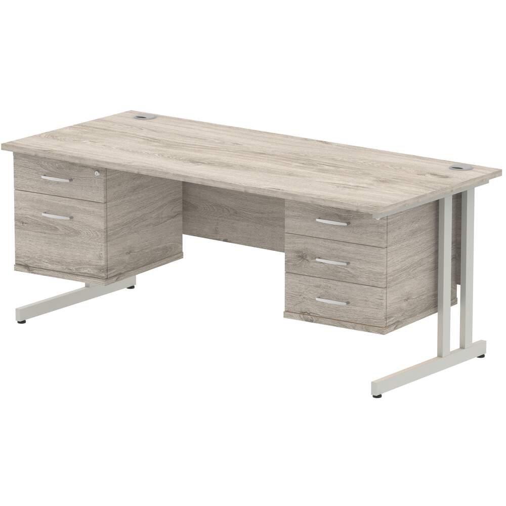 Impulse 1800 x 800mm Straight Desk Grey Oak Top Silver Cantilever Leg 1 x 2 Drawer 1 x 3 Drawer Fixed Pedestal
