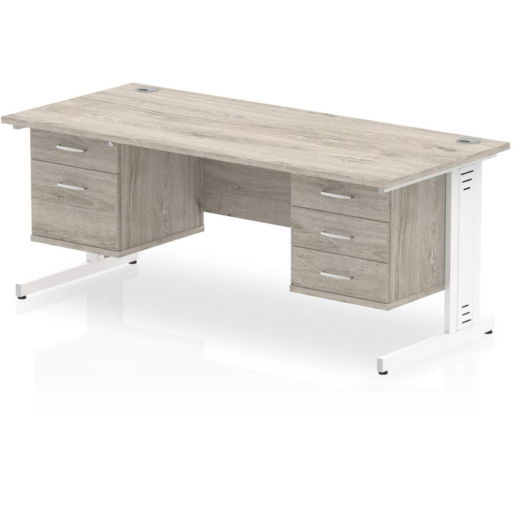 Impulse 1800 x 800mm Straight Desk Grey Oak Top White Cable Managed Leg 1 x 2 Drawer 1 x 3 Drawer Fixed Pedestal