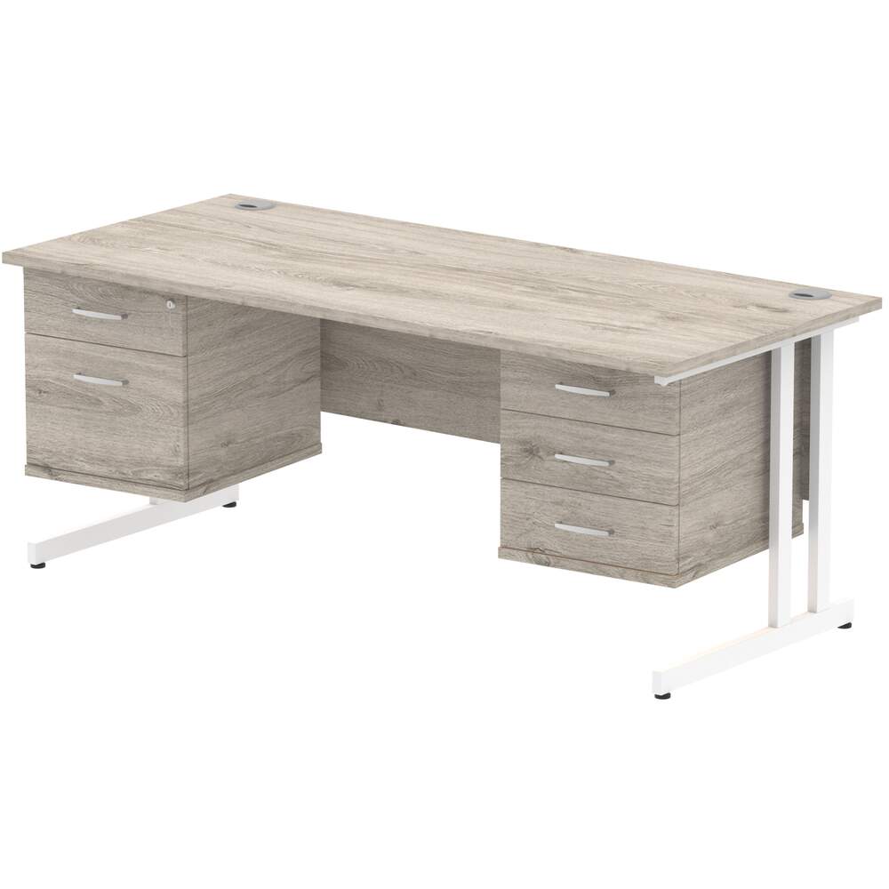 Impulse 1800 x 800mm Straight Desk Grey Oak Top White Cantilever Leg 1 x 2 Drawer 1 x 3 Drawer Fixed Pedestal