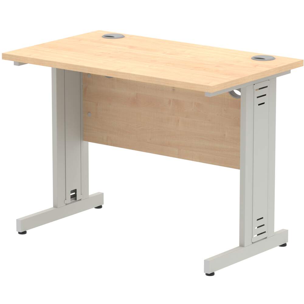 Impulse 1000 x 800mm Straight Desk Maple Top Silver Cable Managed Leg