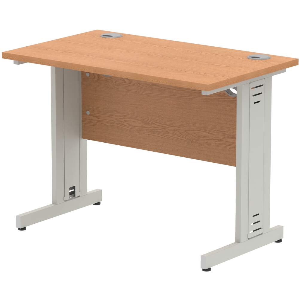 Impulse 1000 x 800mm Straight Desk Oak Top Silver Cable Managed Leg