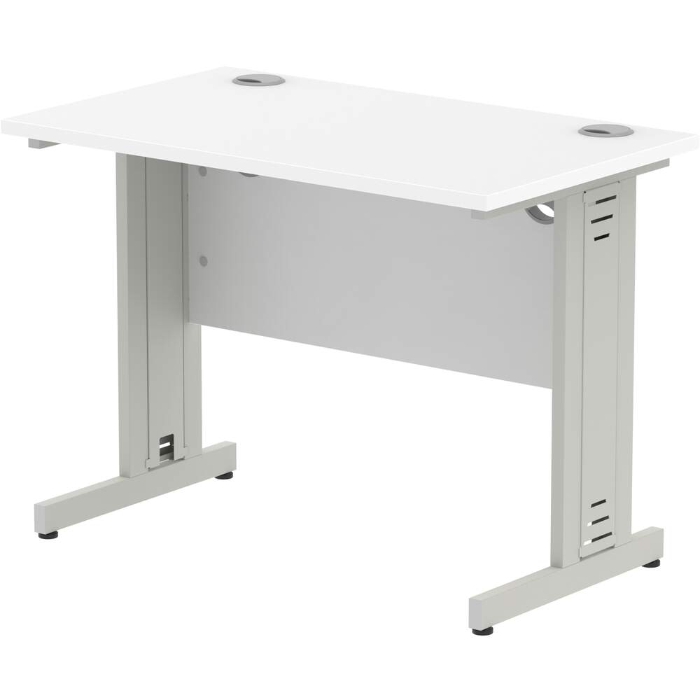 Impulse 1000 x 800mm Straight Desk White Top Silver Cable Managed Leg