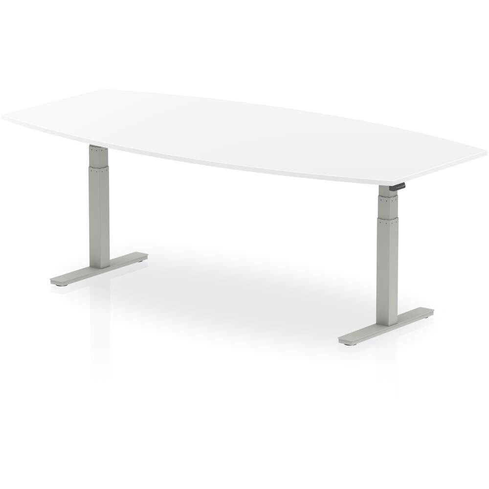 High Gloss 2400mm Writable Boardroom Table White Top Silver Height Adjustable Leg
