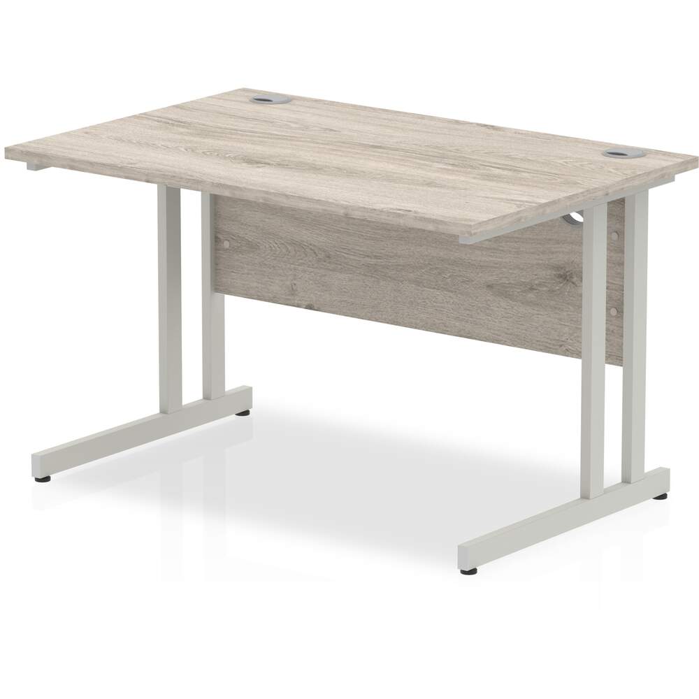 Impulse 2400mm Boardroom Table Grey Oak Top Silver Height Adjustable Leg