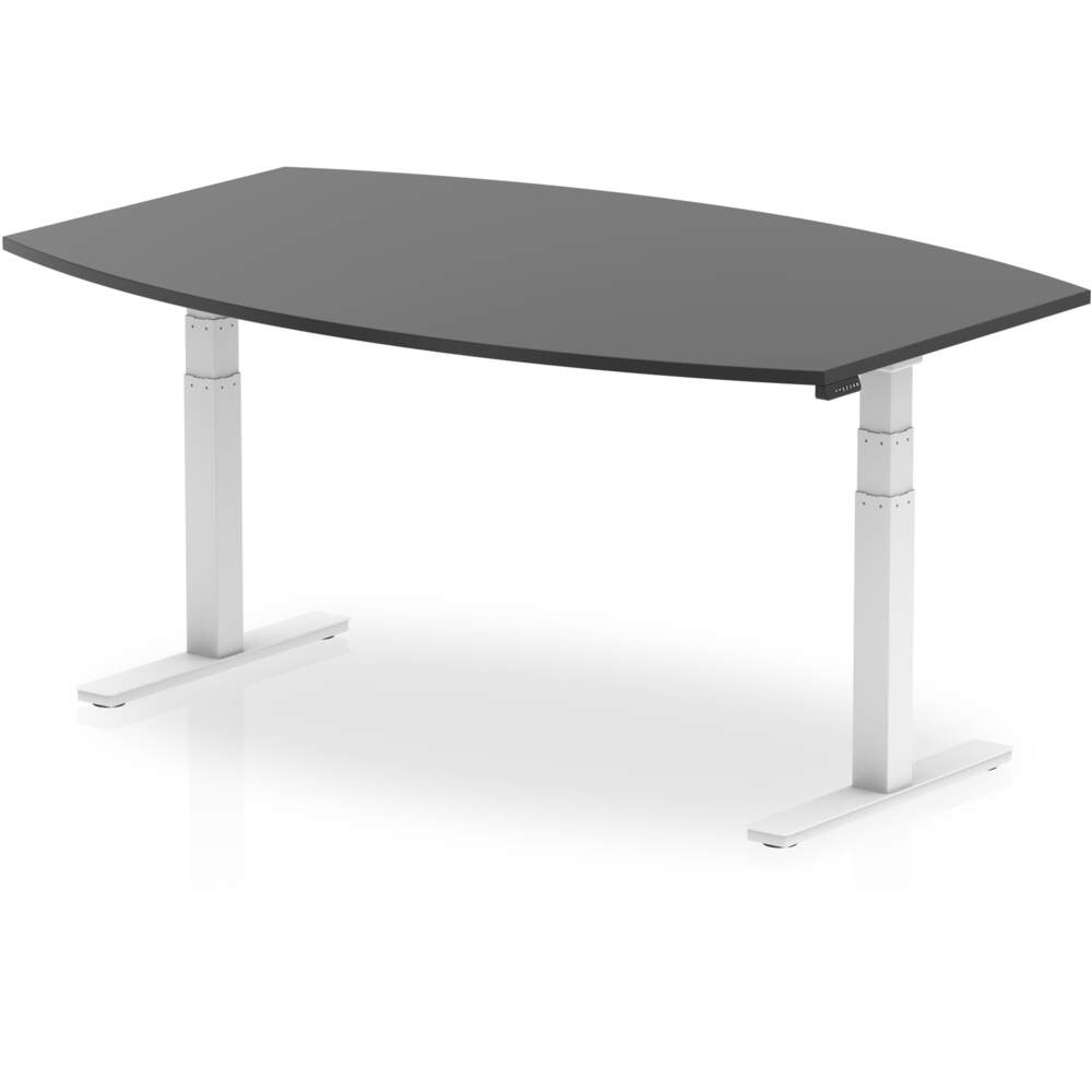 High Gloss 1800mm Writable Boardroom Table Black Top White Height Adjustable Leg