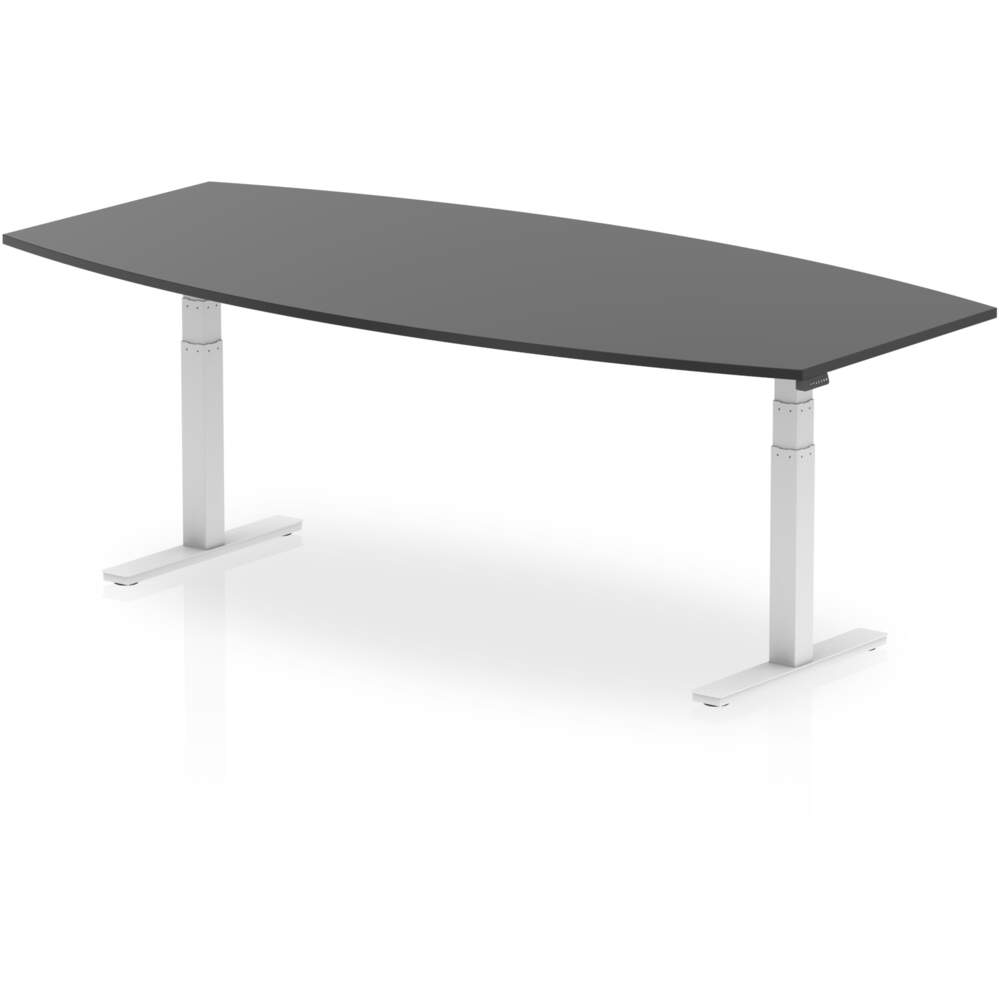 High Gloss 2400mm Writable Boardroom Table Black Top White Height Adjustable Leg