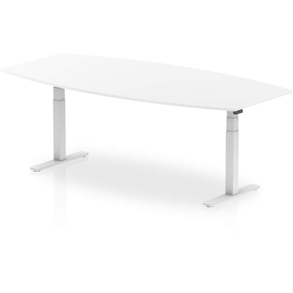 High Gloss 2400mm Writable Boardroom Table White Top White Height Adjustable Leg