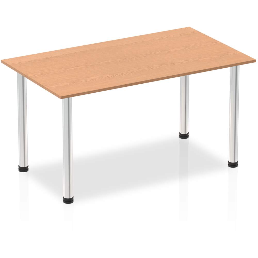Impulse 1400mm Straight Table Oak Top Chrome Post Leg