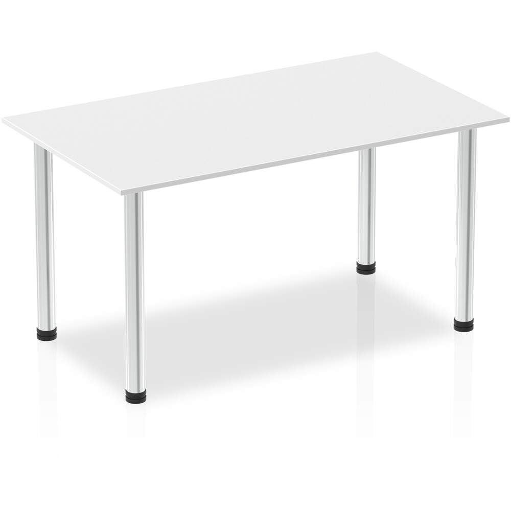 Impulse 1400mm Straight Table White Top Chrome Post Leg